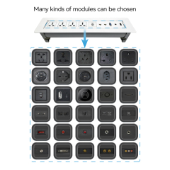 Manual flip up white socket for conference service desks with 4 universal sockets USBA Type C charging Multifunctional Sockets with CAT6 RJ45 HDMI