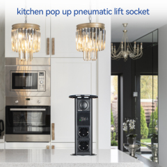 Pneumatic Pop up socket for kitchen countertop with USB charging, bluetooth speaker, wireless charging