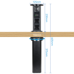 Pneumatic Pop up socket for kitchen countertop with USB charging, bluetooth speaker, wireless charging
