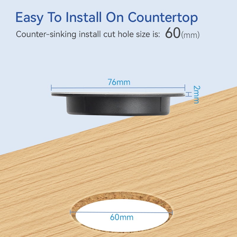 Black round sofa socket with 15w wireless charging recessed sockets on table desk sofa wireless charger