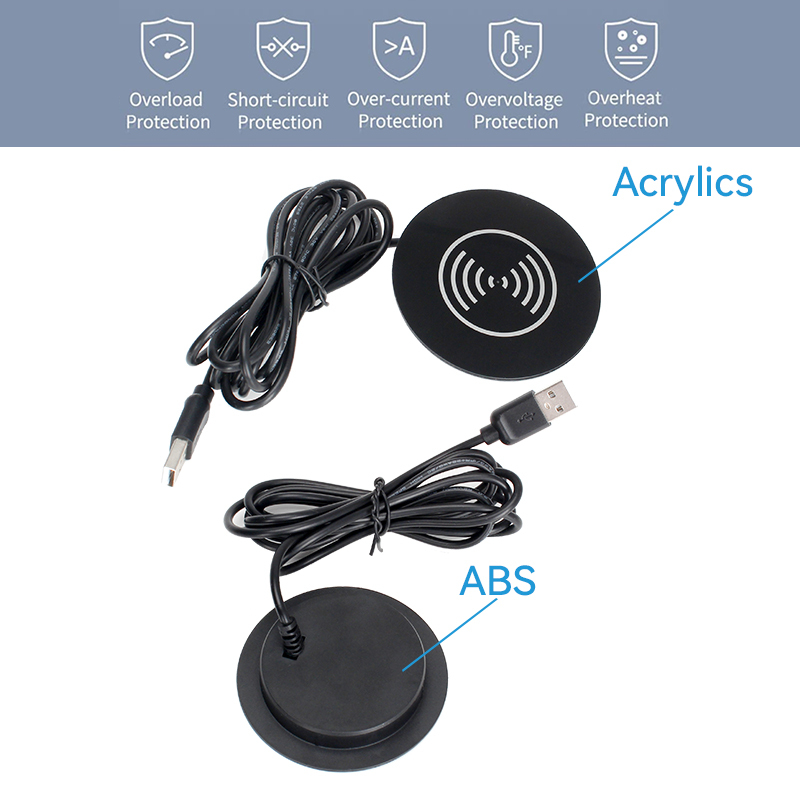 Black round sofa socket with 15w wireless charging recessed sockets on table desk sofa wireless charger