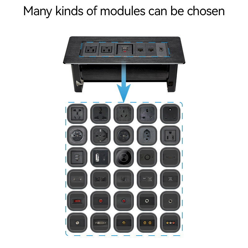 Black Alloy manual flip up rotary power socke with multifunctional sockets for USA, Canada,South of American