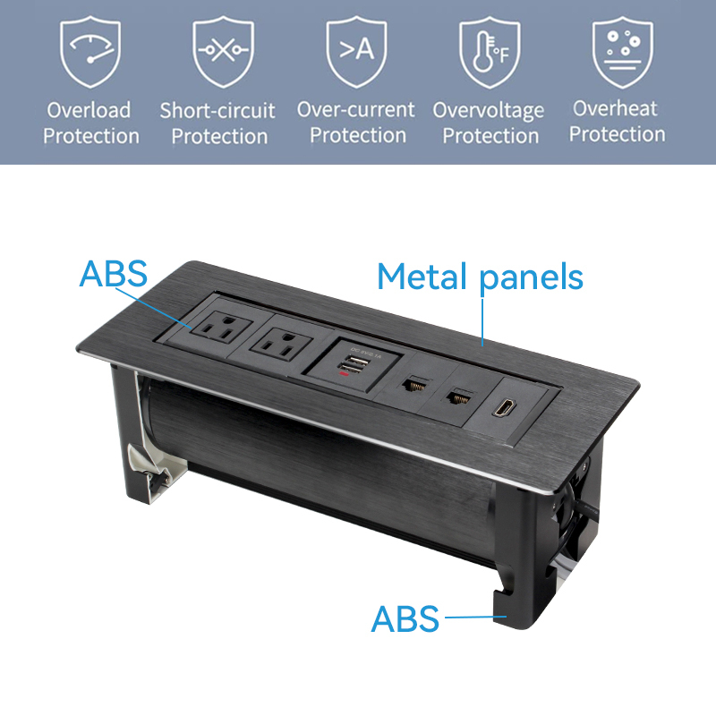 Black Alloy manual flip up rotary power socke with multifunctional sockets for USA, Canada,South of American