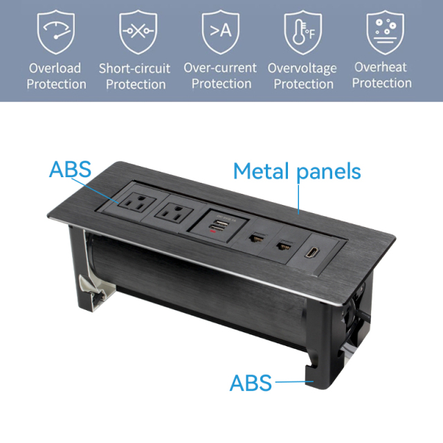 Black Alloy manual flip up rotary power socke with multifunctional sockets for USA, Canada,South of American