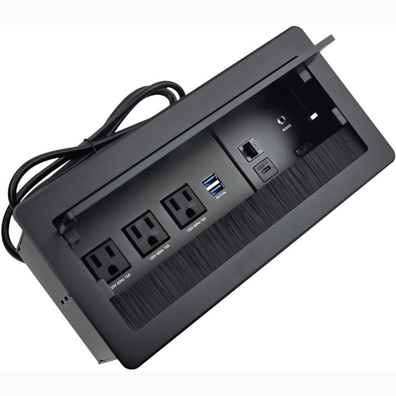 GST Tabletop Multimedia Connectivity Box with 3 AC Power+2 USB-A Charge+1 HDMI+1 RJ45(CAT6)+1 USB-C Data +1 Audio with 5.58ft Power Cord for Conference Room(Black)