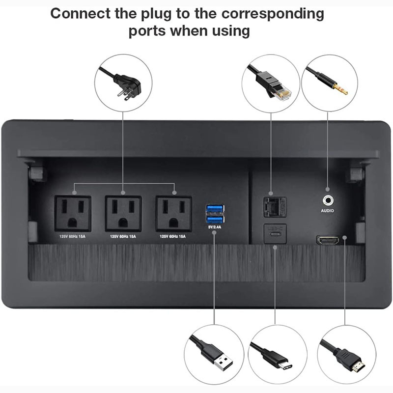 GST Tabletop Multimedia Connectivity Box with 3 AC Power+2 USB-A Charge+1 HDMI+1 RJ45(CAT6)+1 USB-C Data +1 Audio with 5.58ft Power Cord for Conference Room(Black)