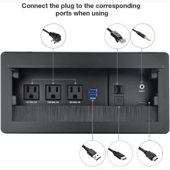 GST Tabletop Multimedia Connectivity Box with 3 AC Power+2 USB-A Charge+1 HDMI+1 RJ45(CAT6)+1 USB-C Data +1 Audio with 5.58ft Power Cord for Conference Room(Black)