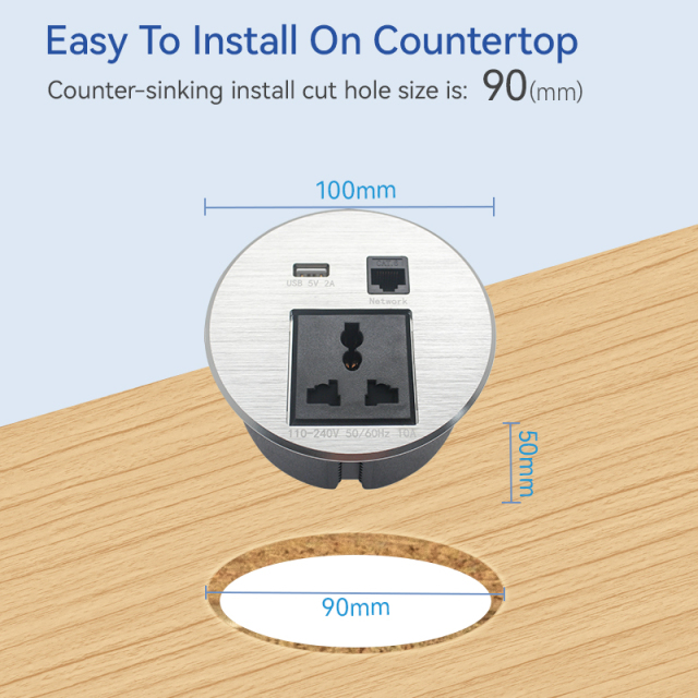 Customized Professional Desk Power Socket Furniture Desktop Socket Round Table Recessed Power Outlet