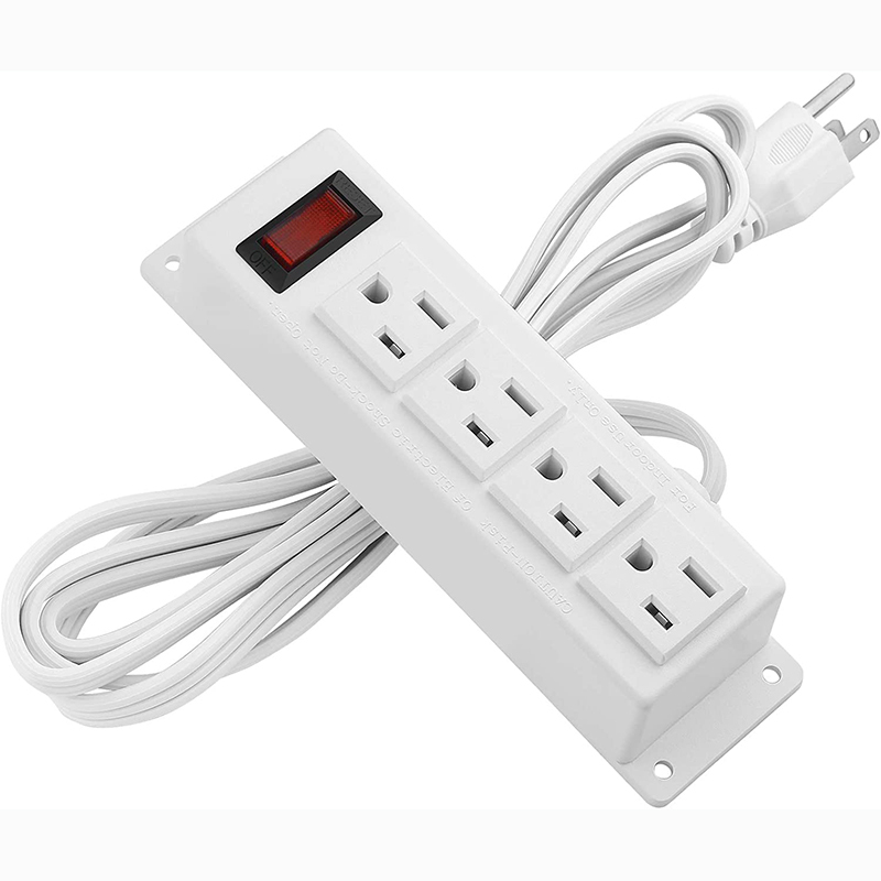 Wall Mount Power Outlet Strip, 4 Outlet Mountable Power Strip with Switch, Under Desk Power Strip Connect with 6ft Cord Mount Under Desk, Workbench, Nightstand, Dresser, Table
