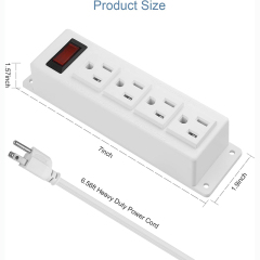 Wall Mount Power Outlet Strip, 4 Outlet Mountable Power Strip with Switch, Under Desk Power Strip Connect with 6ft Cord Mount Under Desk, Workbench, Nightstand, Dresser, Table