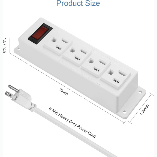 Wall Mount Power Outlet Strip, 4 Outlet Mountable Power Strip with Switch, Under Desk Power Strip Connect with 6ft Cord Mount Under Desk, Workbench, Nightstand, Dresser, Table