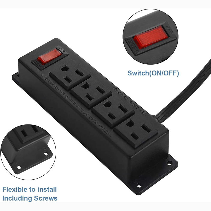 Wall Mount Power Outlet Strip, 4 Outlet Mountable Power Strip with Switch, Under Desk Power Strip Connect with 6ft Cord Mount Under Desk, Workbench, Nightstand, Dresser