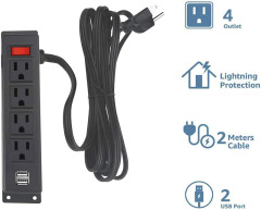 Wall Mount Power Strip with 4 Outlet, Mountable Power Strip with 2 USB Ports, 4-Port Under Desk Mount Connect with 6FT Power Cord, for Workbench, Nightstand, Dresser, Table.