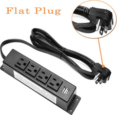 Wall Mount Power Strip with USB, 4 AC Outlet and 2 USB Ports, 6.5 FT Flat Plug Extension Cord, Mountable Power Strip Outlet for/Workbench/Office/Drawer/Nightstand/Cabinet/Desk/Table