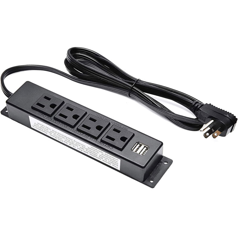 Wall Mount Power Strip with USB, 4 AC Outlet and 2 USB Ports, 6.5 FT Flat Plug Extension Cord, Mountable Power Strip Outlet for/Workbench/Office/Drawer/Nightstand/Cabinet/Desk/Table