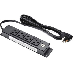 Wall Mount Power Strip with USB, 4 AC Outlet and 2 USB Ports, 6.5 FT Flat Plug Extension Cord, Mountable Power Strip Outlet for/Workbench/Office/Drawer/Nightstand/Cabinet/Desk/Table