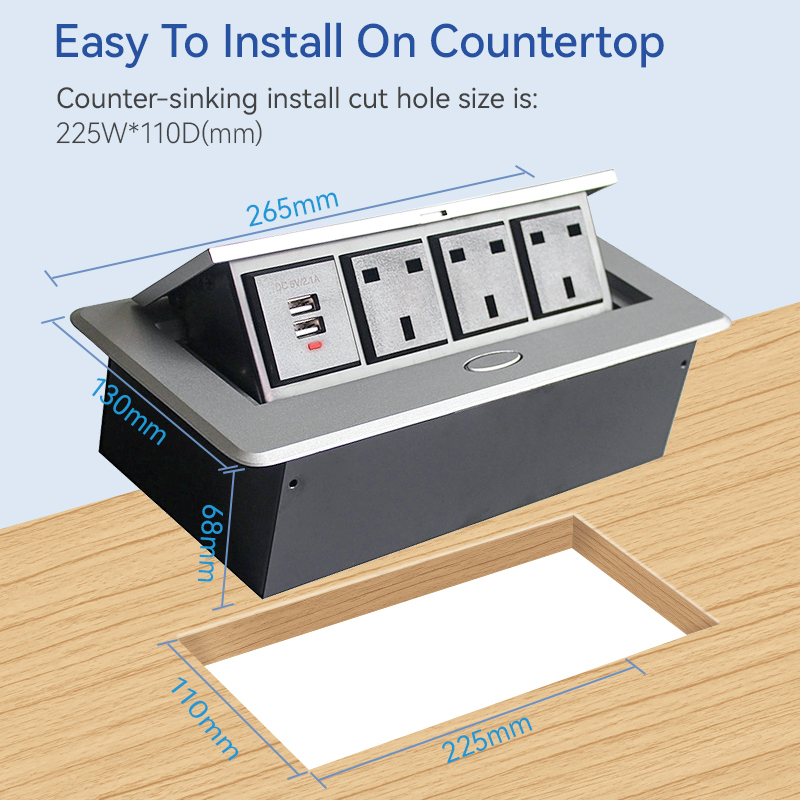 UK Funiture Power Box Pop Up Table Box with 3 UK outlets 2 USB Charging Customized Demands Support