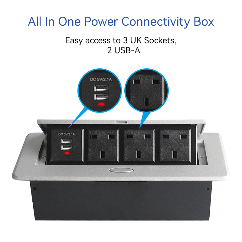 UK Funiture Power Box Pop Up Table Box with 3 UK outlets 2 USB Charging Customized Demands Support