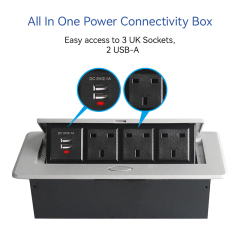 UK Funiture Power Box Pop Up Table Box with 3 UK outlets 2 USB Charging Customized Demands Support