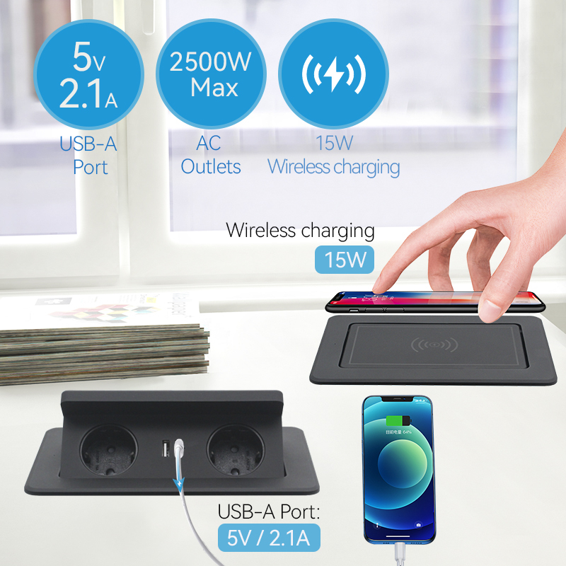 Factory Wholesale EU Phone Fast Wireless Charger 250V Socket With USB Port 16A Socket Sofa Hidden Safe Outlet