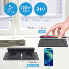 Factory Wholesale EU Phone Fast Wireless Charger 250V Socket With USB Port 16A Socket Sofa Hidden Safe Outlet