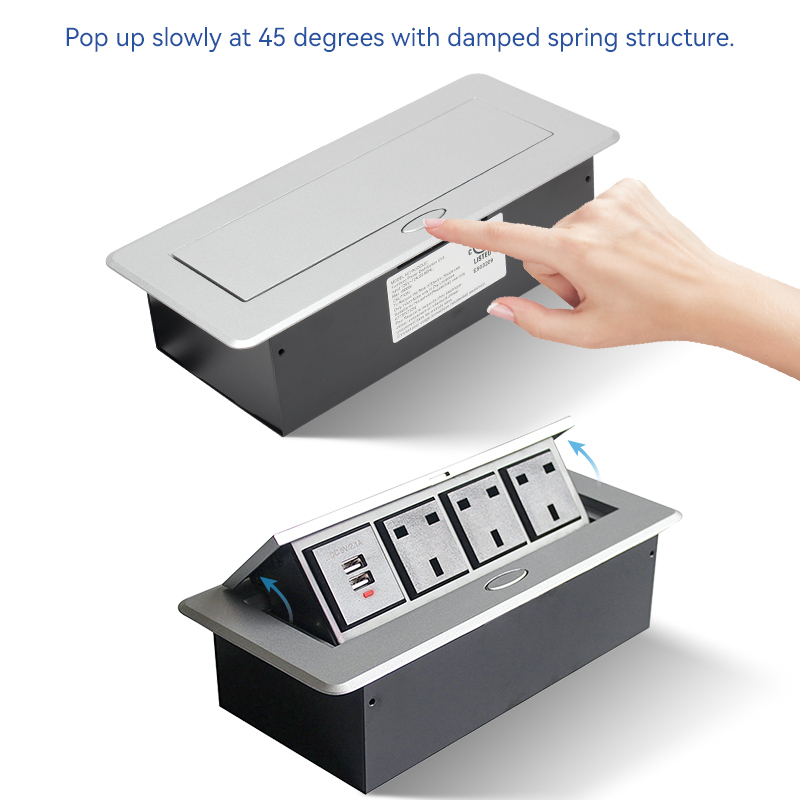 UK Funiture Power Box Pop Up Table Box with 3 UK outlets 2 USB Charging Customized Demands Support