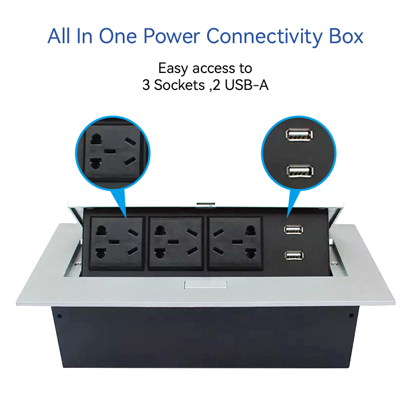 China 5 Sockets for table conference desk with 3 Outlets Dual USBA Charging