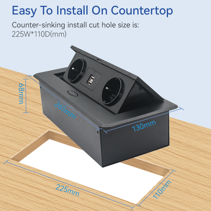 Germany European Island Pop Up socket Office Furniture Socket with 2 Germany Outlets 2 USBA charging