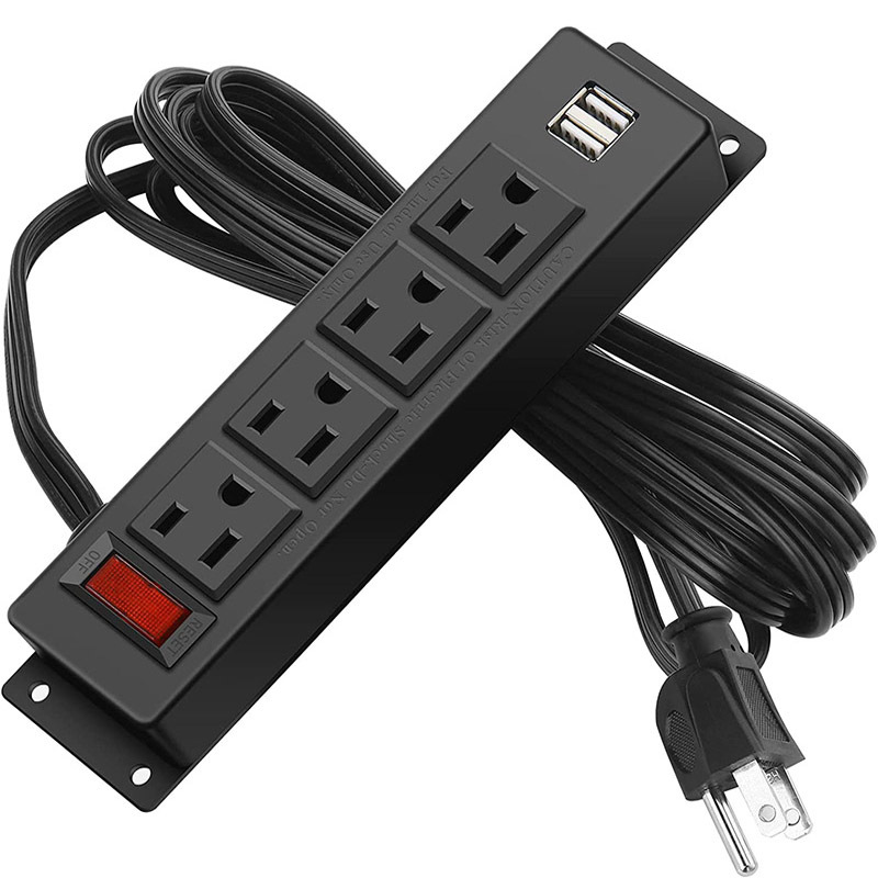 Wall Mount Power Strip with 4 Outlet, Mountable Power Strip with 2 USB Ports, 4-Port Under Desk Mount Connect with 6FT Power Cord, for Workbench, Nightstand, Dresser, Table.