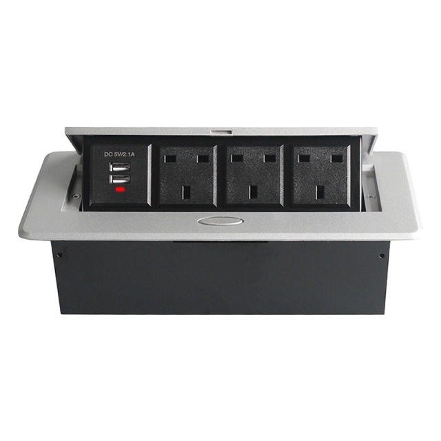 UK Funiture Power Box Pop Up Table Box with 3 UK outlets 2 USB Charging Customized Demands Support