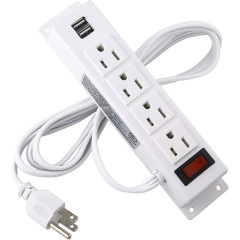 Wall Mount Power Strip with 4 Outlet, Mountable Power Strip with 2 USB Ports, 4-Port Under Desk Mount Connect with 6FT Power Cord, for Workbench, Nightstand, Dresser, Table.
