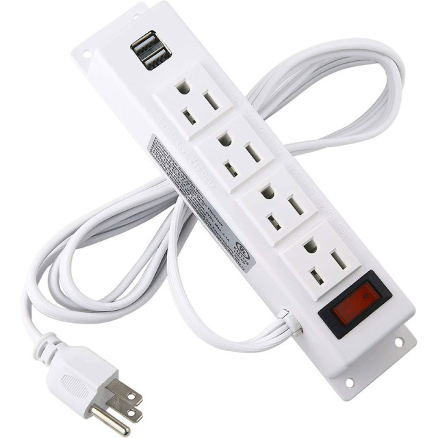 Wall Mount Power Strip with 4 Outlet, Mountable Power Strip with 2 USB Ports, 4-Port Under Desk Mount Connect with 6FT Power Cord, for Workbench, Nightstand, Dresser, Table.