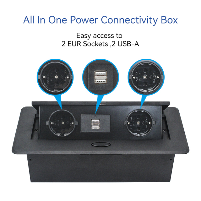 Germany European Island Pop Up socket Office Furniture Socket with 2 Germany Outlets 2 USBA charging