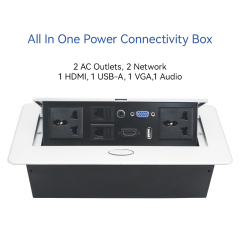 Universal Power Table Box Hidden Pop Up Power Box with 2 Universal outlet 2 CAT6 HDMI USB Data Audio Jack VGA
