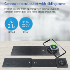 Alloy Concealed Electrical Outlet with QI Wirless Charging USB Charging 2 Electrical Outlets
