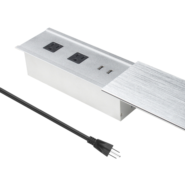 Tabletop Power Outlet Socket with sliding cover with wireless charger US UK AU EU FR outlet available