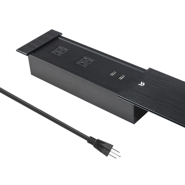 Tabletop Power Outlet Socket With Sliding Cover With 15w Wireless Charger Slide Desktop Socket