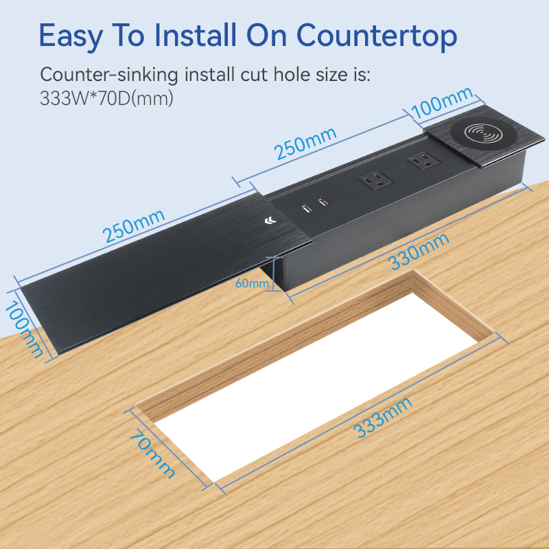 Alloy Concealed Electrical Outlet with QI Wirless Charging USB Charging 2 Electrical Outlets