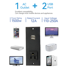 Black Desk in Socket US Outlet 2 USBA Charging 5V 2.1A USB Socket