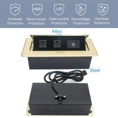 Golden Desktop Pop Up Power Socket Box with US Outlets USBA Charging 5V 2.1A