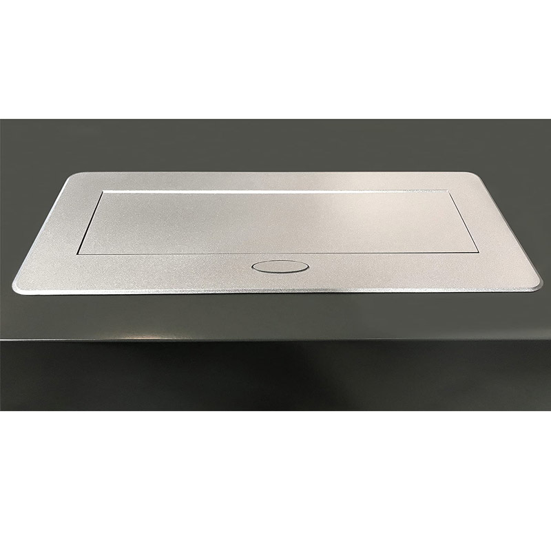 Table power strip, 2 EU plugs + 1 USB type A + 1 USB type C, 265x120mm, steel and aluminium, gray metallic