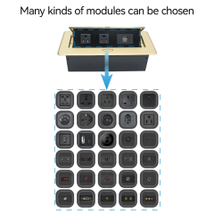Golden Desktop Pop Up Power Socket Box with US Outlets USBA Charging 5V 2.1A
