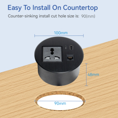 Black Alloy Universal Power Grommet with Type C Charging USB Socket LAN CAT6