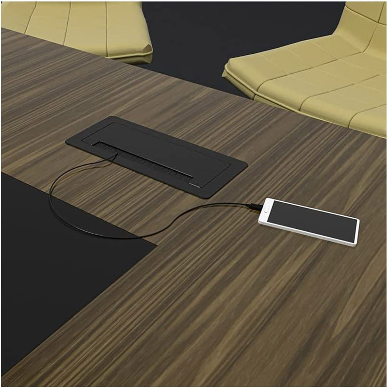 Retractable built-in socket for 2 + USB + LAN Internet aluminum soft flap black