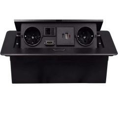 Table socket Retractable sockets with 2 EU LAN HDMI and 5V3.1A USB Type c chargers 1.5M cable Black