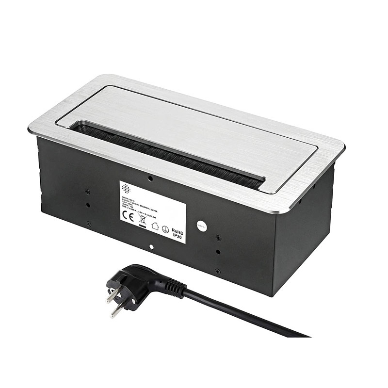 Retractable built-in socket for 2 + HDMI + USB + LAN Internet - Die-cast aluminum - Soft flap - Silver