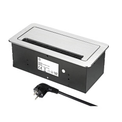 Retractable built-in socket for 2 + HDMI + USB + LAN Internet - Die-cast aluminum - Soft flap - Silver