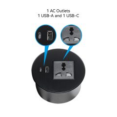Univeral Alloy Black Desktop grommet with USBA Type C charging 90mm hole size