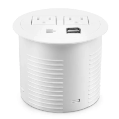 GST Desktop White Power Grommet with 2 Outlets 2 USBA Charging 1 CAT6 LAN