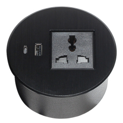 Univeral Alloy Black Desktop grommet with USBA Type C charging 90mm hole size